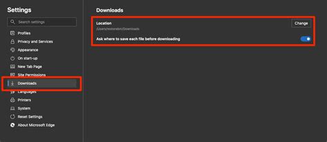 Again, scroll down until you see the <b>Downloads</b> heading. . Setting download